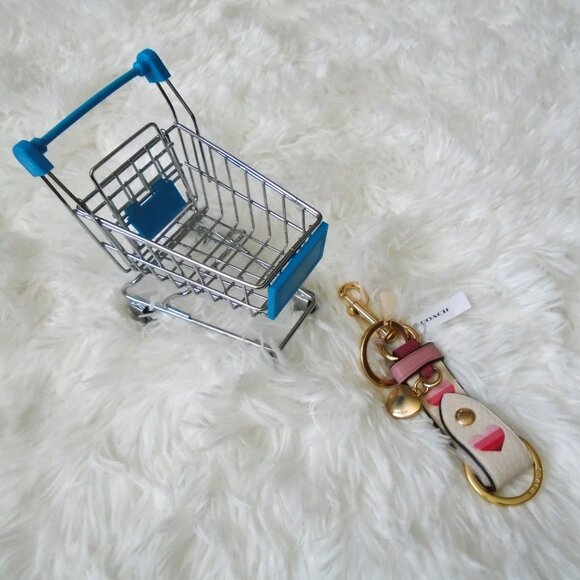 Coach Trigger Snap Bag Charm with Stripe Heart Print - Picture 5 of 11